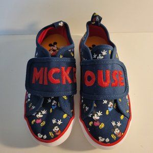 Disney Mickey Mouse Shoes With Hook & Loop Size 13 Blue Red Stitching Canvas EUC